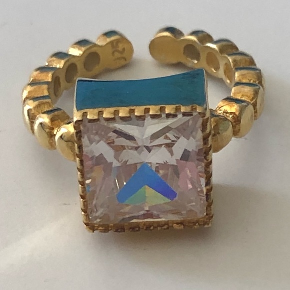 Jewelry - 925 Silver size adjustable big cz square ring